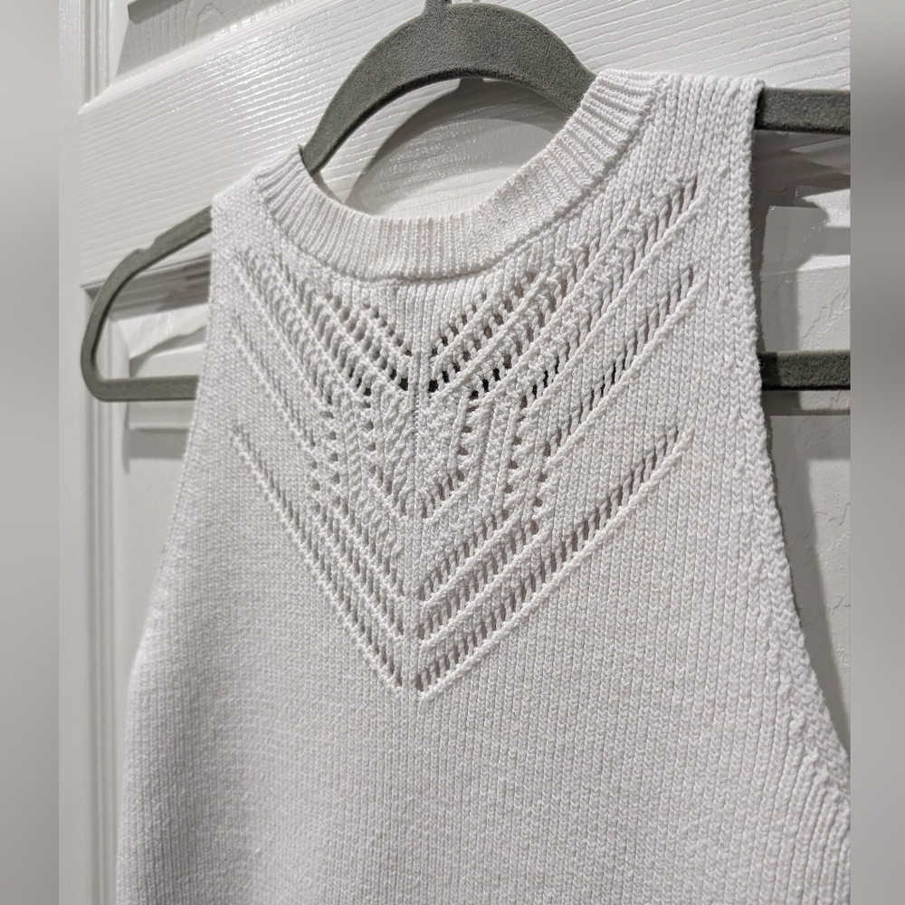 Loft Womens Pointelle Knit Sweater Tank Top Small White Cottagecore Fisherman
